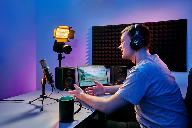 Mackie Content creation bundle with CR3-X monitors, EM-USB condenser mic, and MC-100 headphones
