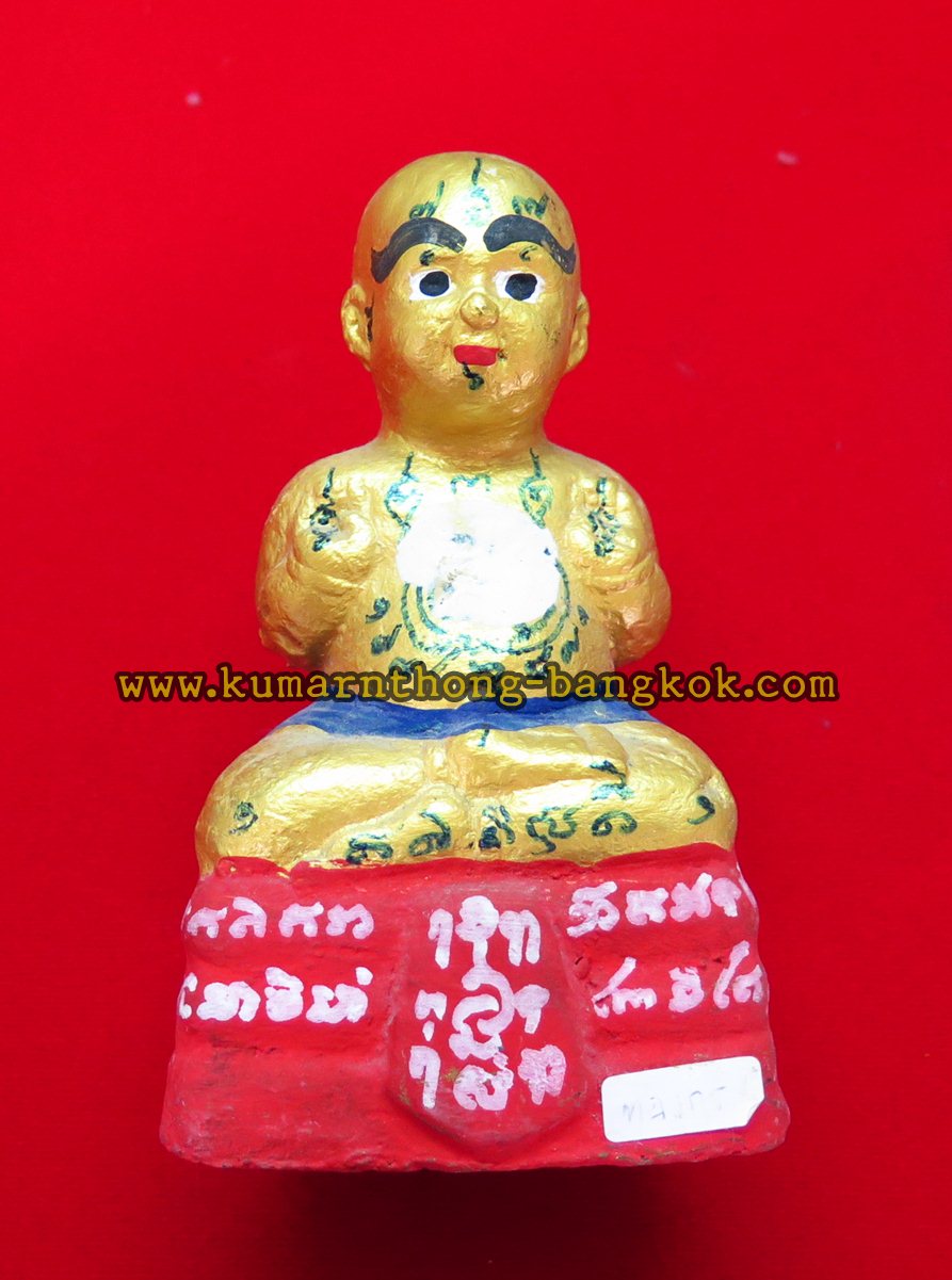 (โชว์) กุมารทอง หลวงปู่แย้ม วัดสามง่าม จ.นครปฐม (น้องทองกร) เนื้อดิน สีทองฐานแดง พิมพ์กลาง ขนาดตั้งบูชาสูง 5นิ้ว กว้าง 3นิ้ว รุ่น พัดยศ ปี 52-53