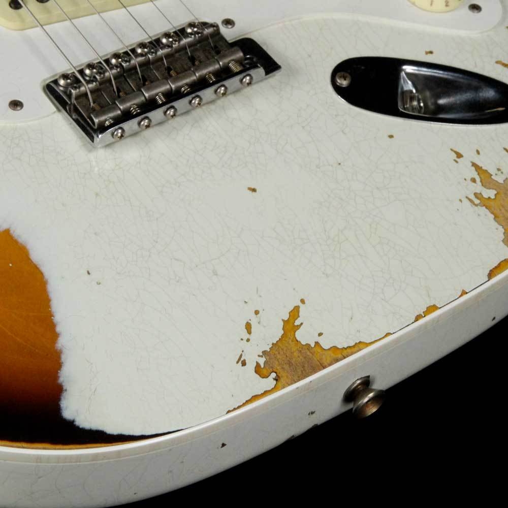 Fender Custom Shop 56 Thinline Stratocaster - Aged Olympic White over Chocolate 2-Color Sunburst