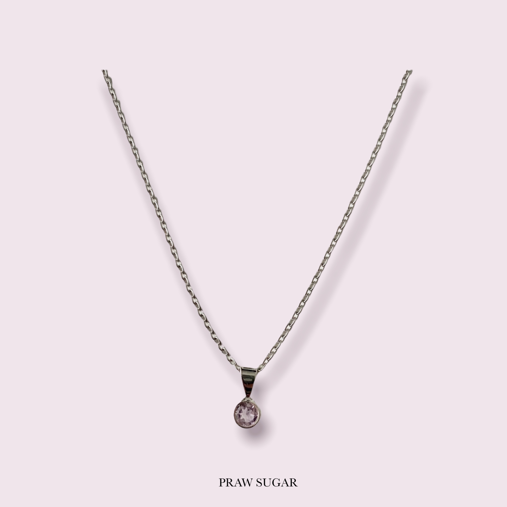 Amethyst Round Gem Stone Necklace 3mm - สร้อยคอพลอยแท้อเมทิสจี้ทรงกลม ขนาด 3mm (มี 2 สี) (สร้อยเป็นเงินแท้)