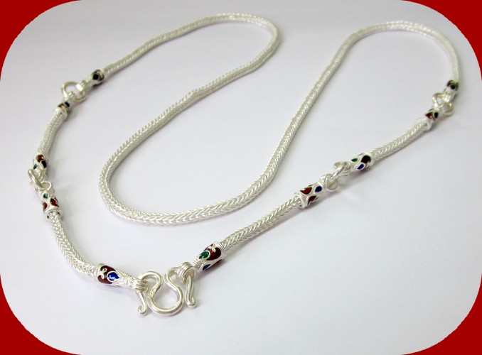 ลดราคา 20%!! สร้อยคอ เงินแท้ ลายลงยา 5 ห่วง - แขวนพระได้ 5 องค์ (ยาว 24 นิ้ว) (หนัก 2.5 บ.)