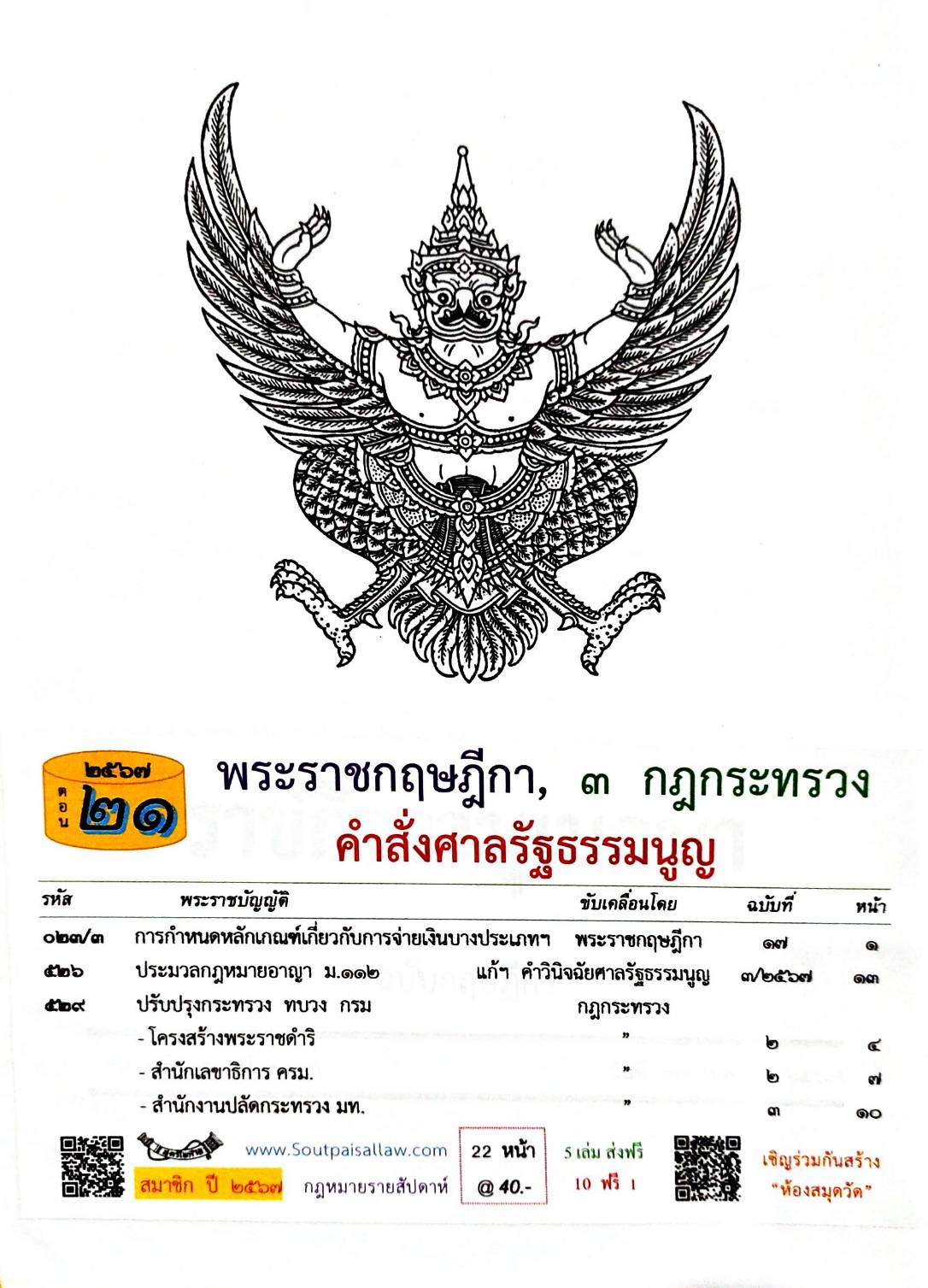 กฎหมายใหม่ปี 2567 ตอนที่ 21 พระราชกฤษฎีกา 3 กฎกระทรวง คำสั่งศาลรัฐธรรมนูญ