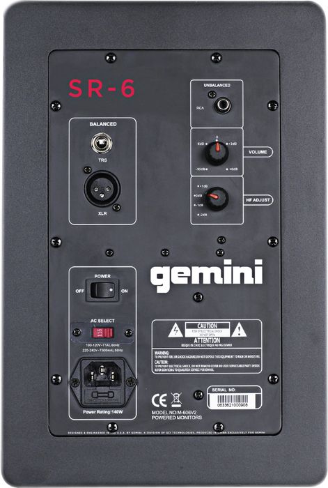Gemini SR-6 6" Active Bi Amp Studio Monitor
