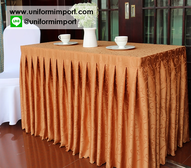 ผู้ปูโต๊ะแบบจีบรอบผ้าซาตินมีลวดลาย ++คลิกดูขนาดด้านใน ผ้าปูโต๊ะสำเร็จรูป ผ้าคลุมโต๊ะสำเร็จรูป ผ้าปูโต๊ะแบบจีบรอบ ผ้าคลุมโต๊ะ ผ้าปูโต๊ะรีสอร์ท