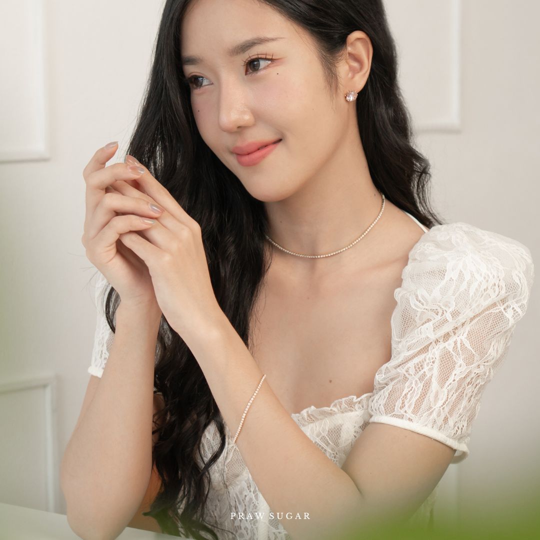 Crystal Glacier Effect Stud Earrings - ต่างหูคริสตัลกลาเซียร์ (ก้านต่างหูเงินแท้)
