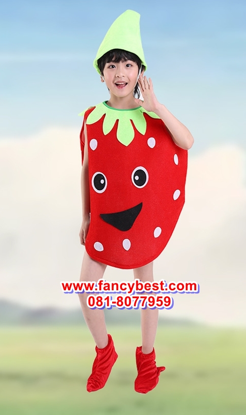 ชุดแฟนซีผลไม้ ชุดสตอเบอรี่Strawberry Costume เป็นชุดแฟนซีการแสดงสำหรับเด็ก ใส่ได้ทั้งชายและหญิง ขนาดฟรีไซด์ เหมาะกับสูง 100-130 ซม.