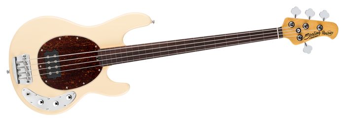 Sterling by Music Man RAY34 Classic Active Series Fretless Electric Bass Guitar Vintage Cream