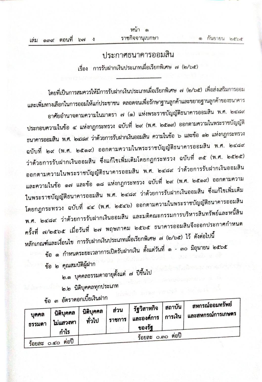 กฎหมายออกใหม่ 67/65 ประกาศธนาคารออมสิน การรับฝากเงินฯ ประกาศศาลเยาวชนและครอบครัวจังหวัด... สมาคม - มูลนิธิ