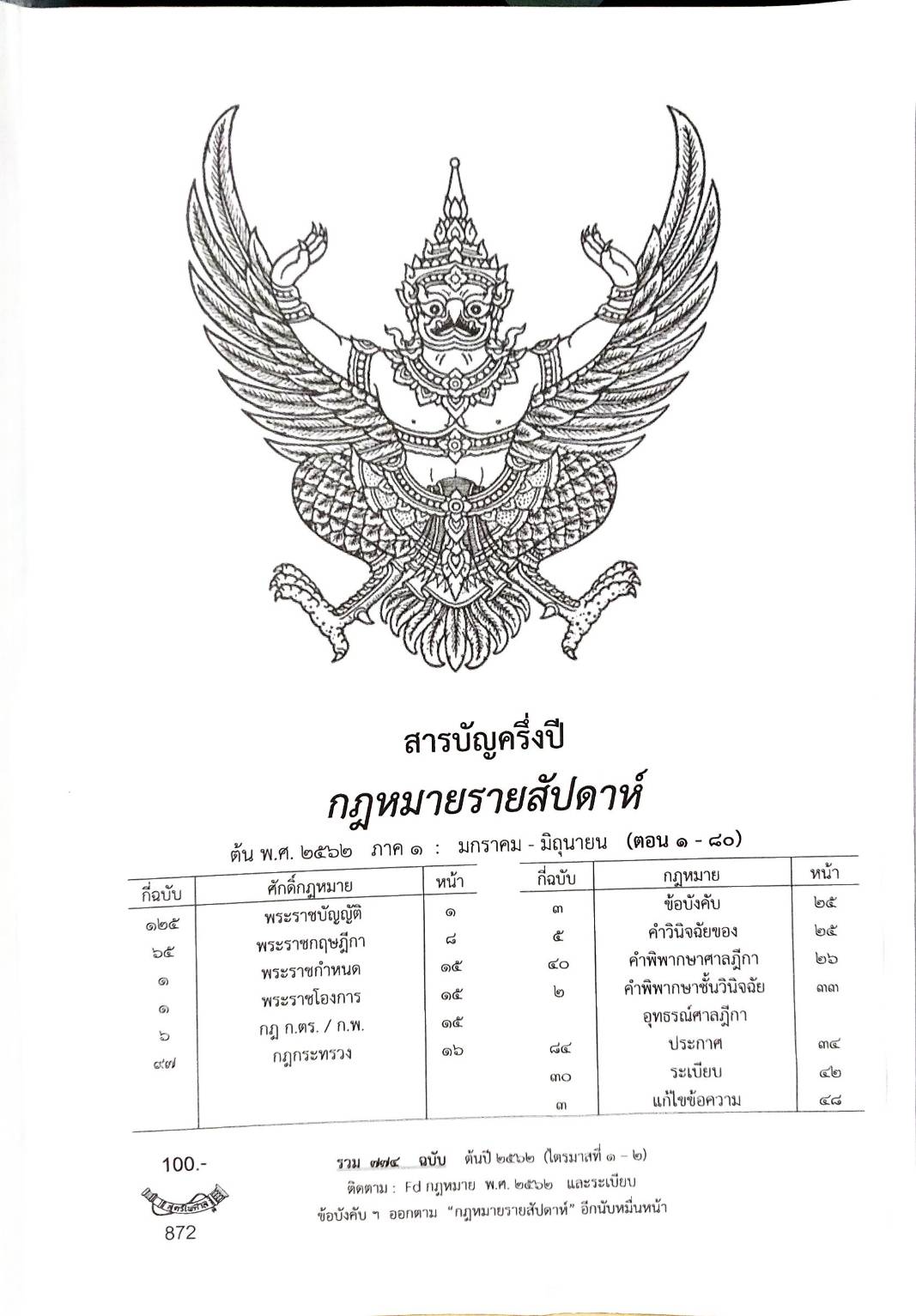 สารบัญครึ่งปี กฎหมายรายสัปดาห์ พ.ศ.2562 (ภาค 1 มกราคม - มิถุนายน) ตอน 1 - 80