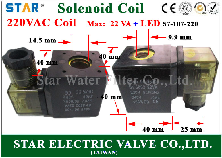 Solenoid Square coil I.D.14.5 mm,Height:40 mm 220VAC 22VA