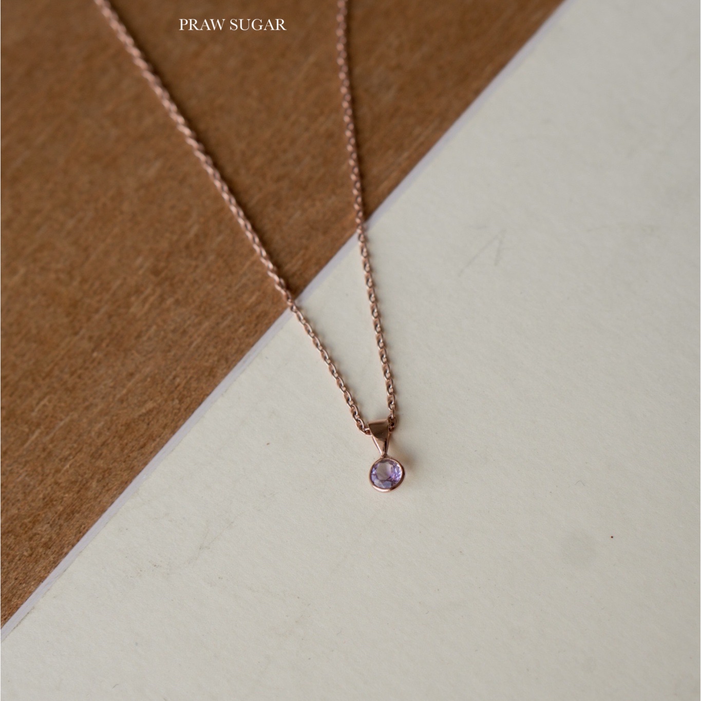 Amethyst Round Gem Stone Necklace 3mm - สร้อยคอพลอยแท้อเมทิสจี้ทรงกลม ขนาด 3mm (มี 2 สี) (สร้อยเป็นเงินแท้)