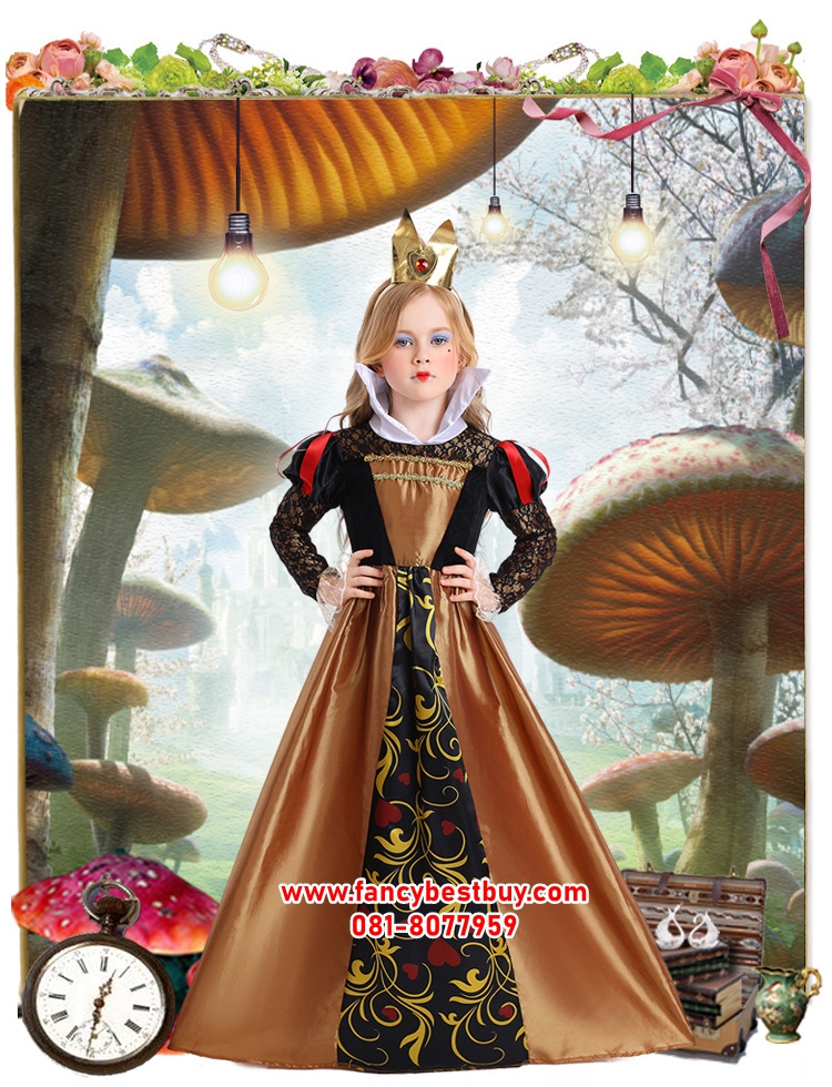 ชุดราชินีโพแดง Queen of Heart Alice in Wonderland สำหรับชุดแฟนซีเด็กหญิง เทพนิยาย Alice in Wonderland ขนาด 120, 130, 140