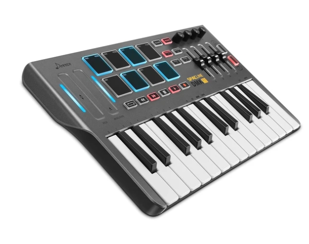 Donner Professional Mini DMK25 | 25 Key USB MIDI Keyboard Controller With 8 Backlit Drum Pads, 4 Knobs 4control sliders MIDI Controller
