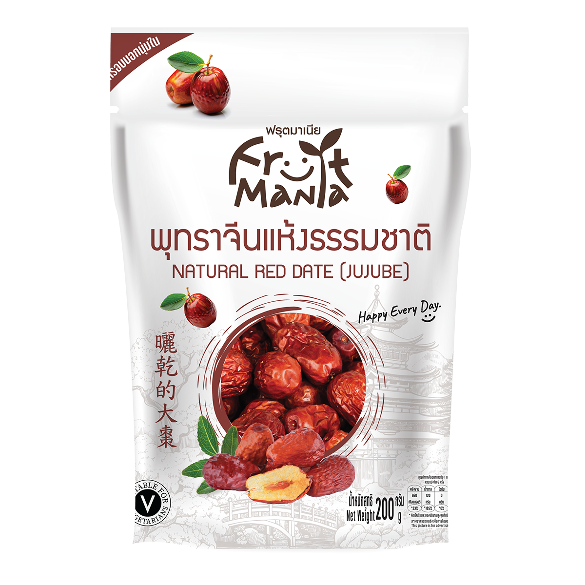 FuitMania ฟรุ๊ตมาเนีย พุทราจีนแห้งธรรมชาติ 200 กรัม Natural red date (Jujube)