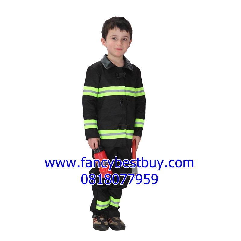**แถมอุปกรณ์ดับเพลิง 5 ชิ้น** ชุดแฟนซีนักดับเพลิงเด็กสีดำ Fireman ใส่ได้ทั้งเด็กชายหญิง ขนาด M, L, XL