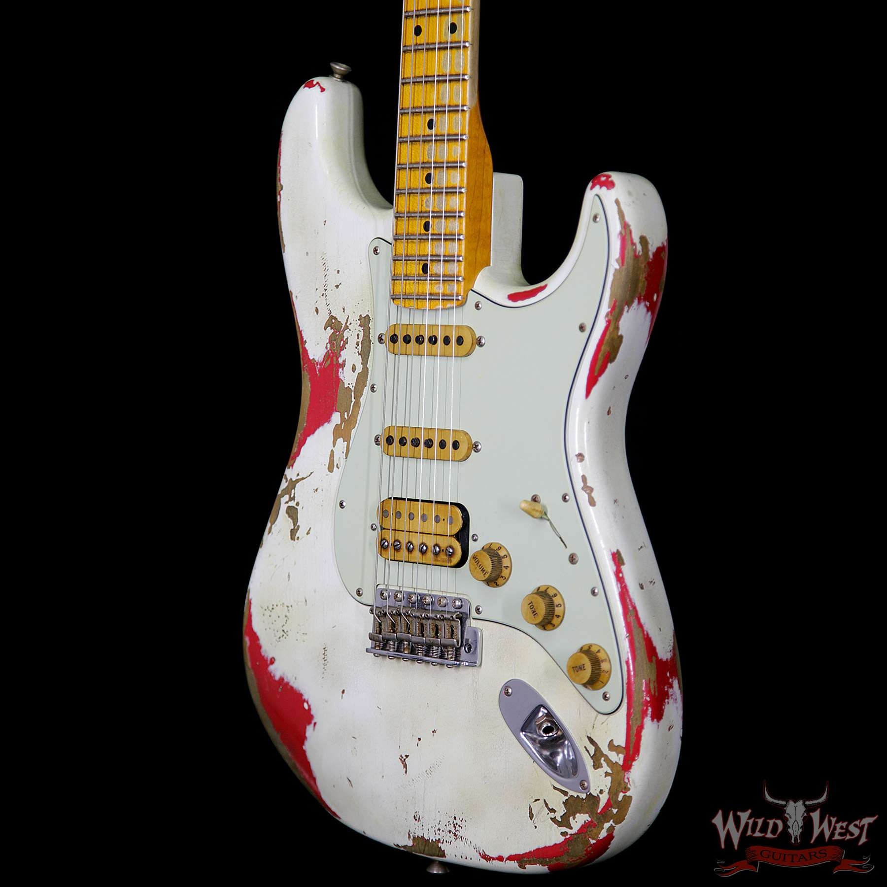 Fender Custom Shop White Lightning 2.0 HSS Stratocaster Heavy Relic Maple Board - Olympic White Over Torino Red