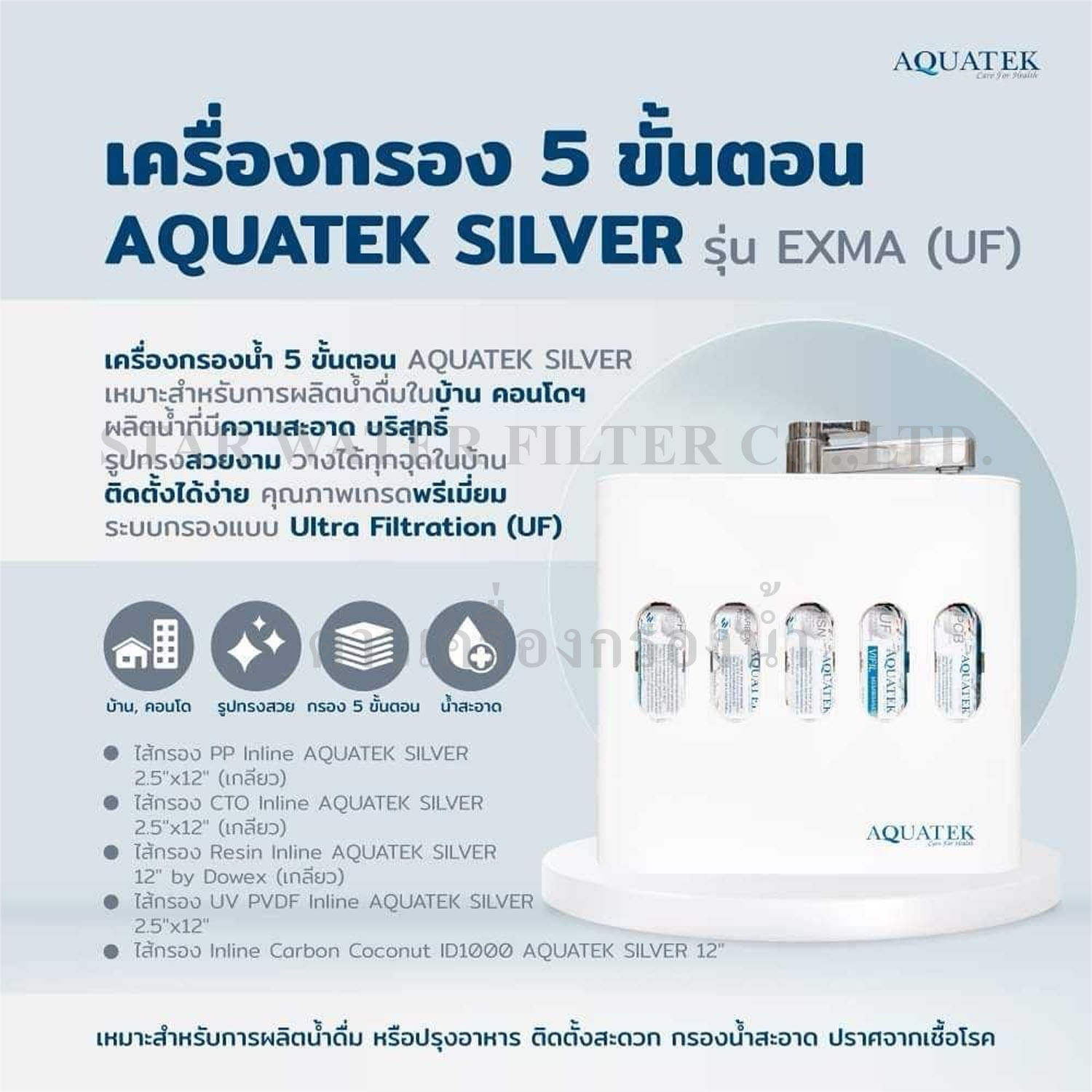 ชุดเครื่องกรอง 5 ขั้นตอน Aquatek Silver Inline UF
