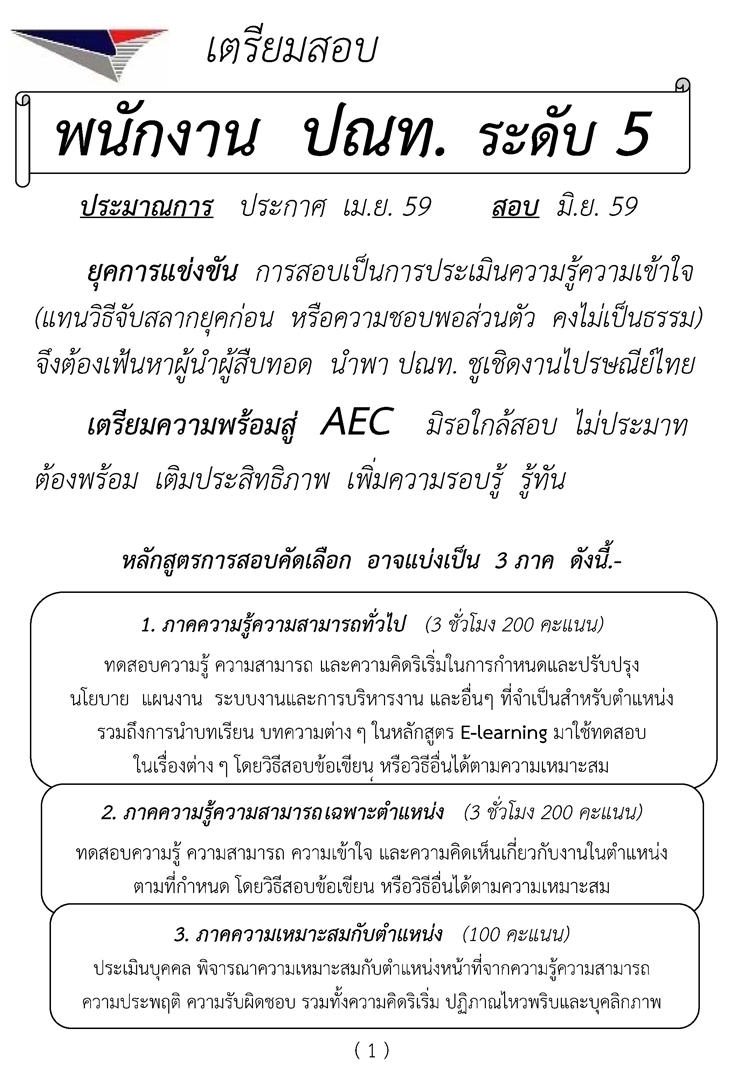 เตรียมสอบพนักงาน ปณท.ระดับ5