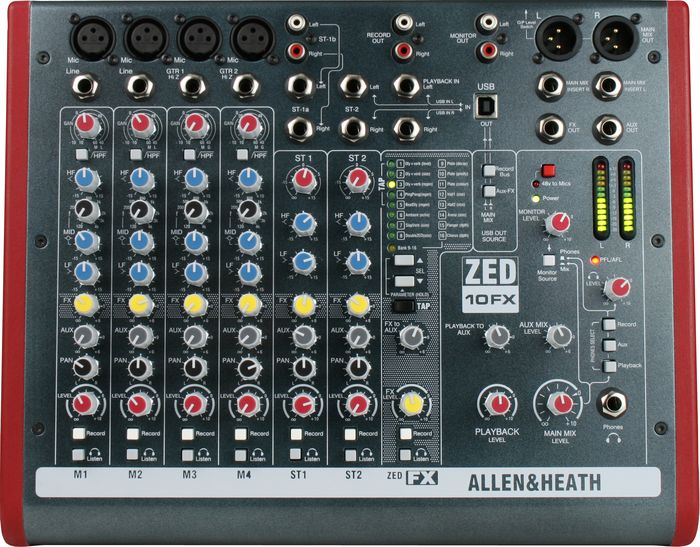 Allen & Heath ZED-10FX 10-Channel USB Mixer with Effects