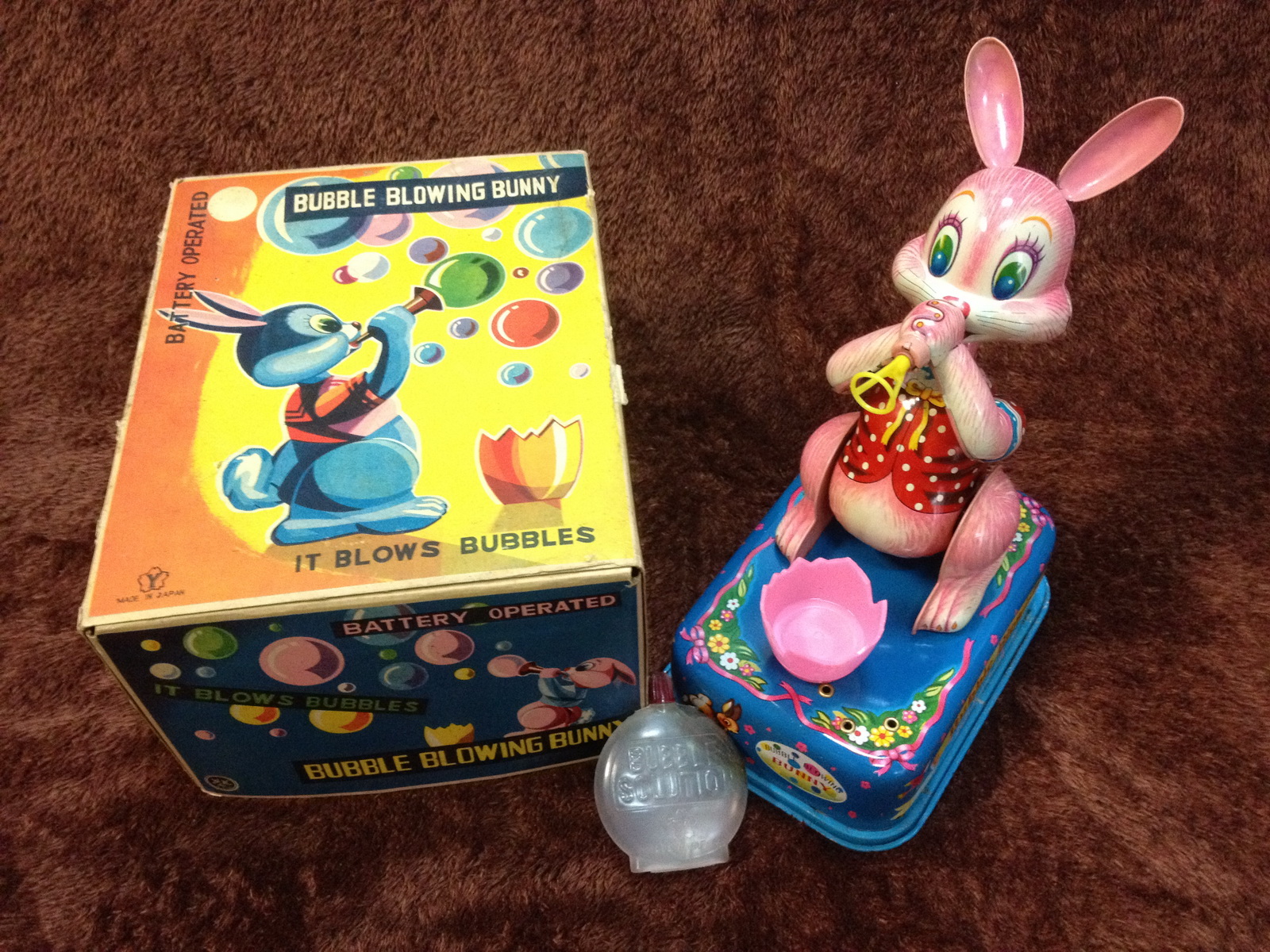 60s Yonezawa Bubble Blowing Bunny Tin Toy