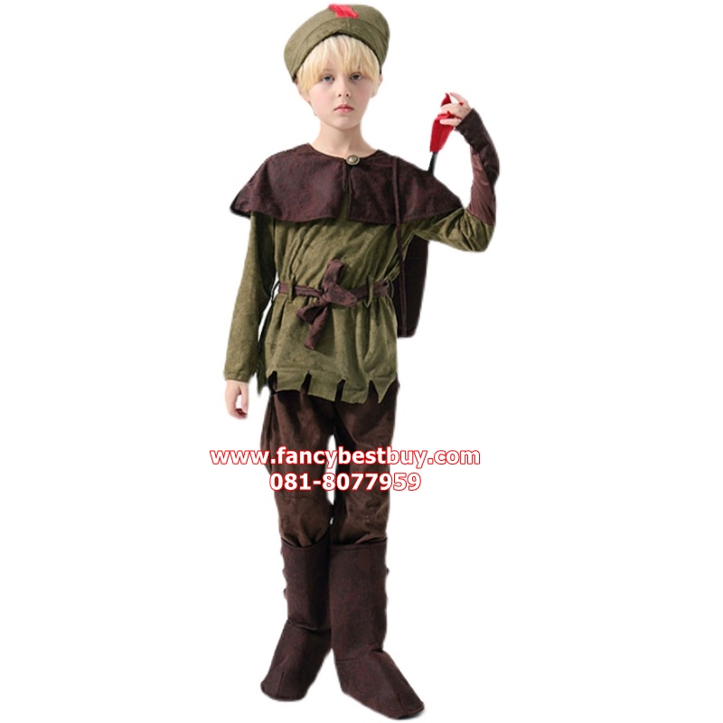 ชุดโรบินฮูด Robin Hood Costume ชุดแฟนซีเด็ก มีขนาด XL พร้อมอุปกรณ์ธนู+รูปดอก+กระเป๋า