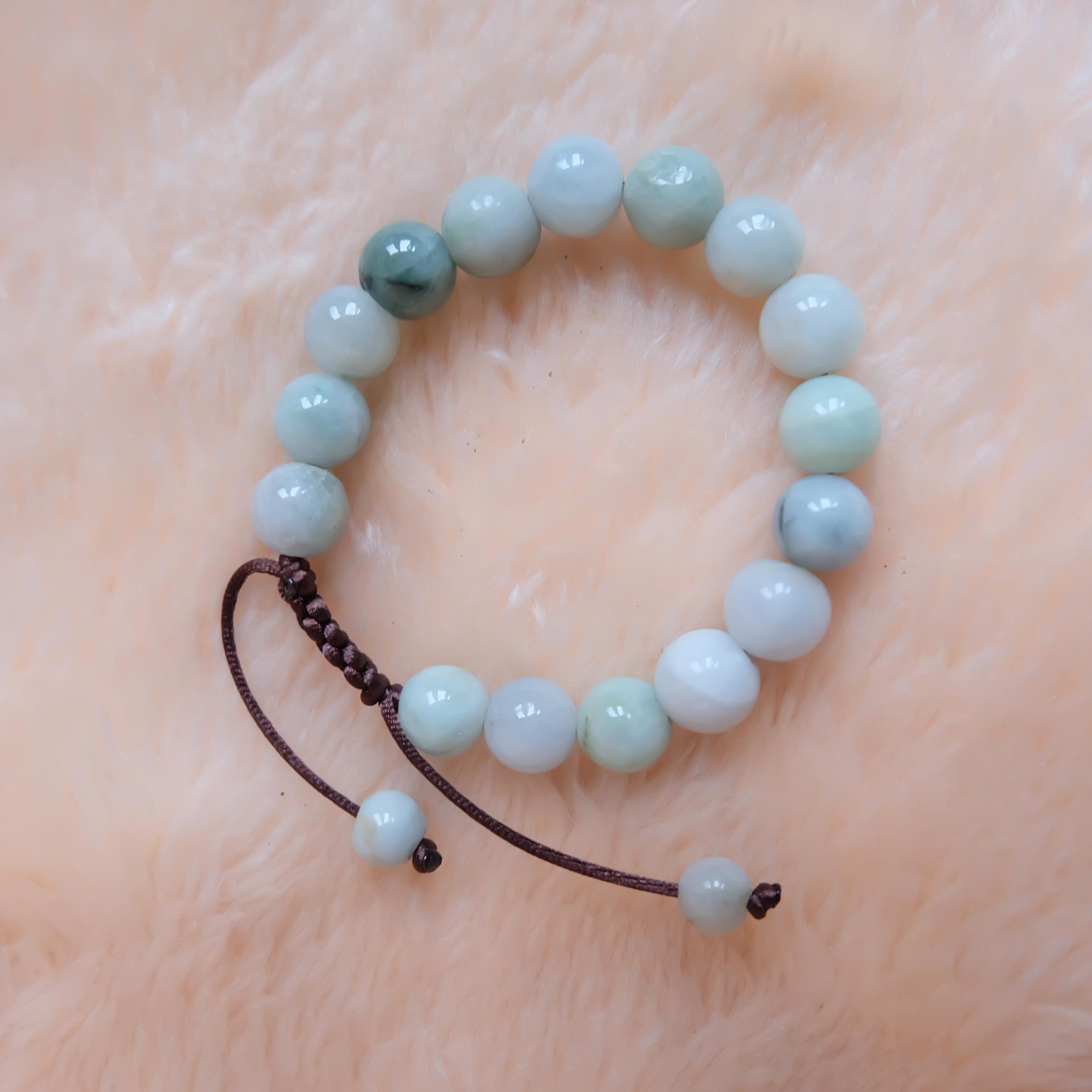 สร้อยข้อมือลูกปัดหยกแท้ 10 มิล หยกแท้ หยกพม่า หยกคละสี เชือกดึง รอบข้อมือ 15-18 ซม.