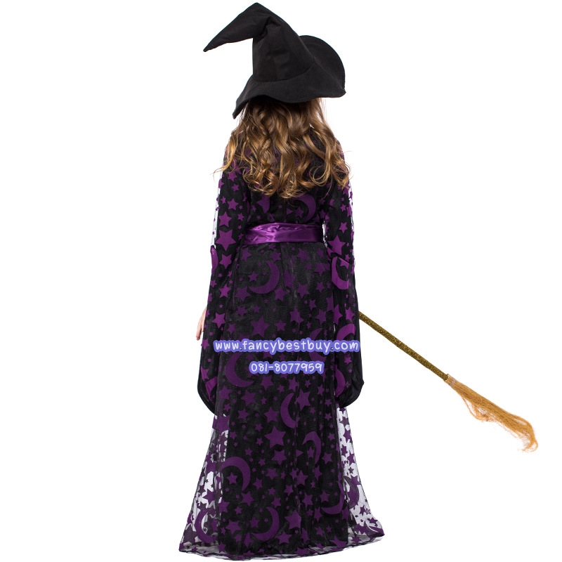ชุดฮาโลวีนเด็ก ชุดแม่มด สีม่วง สำหรับงานแฟนซี วันฮาโลวีน มีขนาด XS95-110, S 110-125