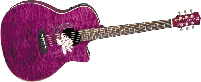 Luna Gu itars Flora Series Lotus Grand Grand Cutaway Acoustic-Electric Guitar Transparent Shiraz