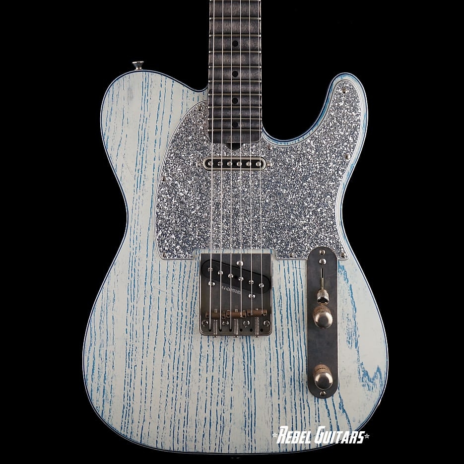 Palir Guitars Mojo Titan in Pelham Blue & White with Silver Sparkle Binding