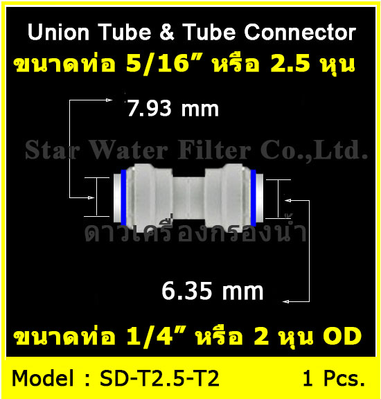 ข้อต่อตรง (5/16" OD x 1/4" OD=2.5 หุน x 2 หุน) Plastic สวมเร็ว Speed Fit