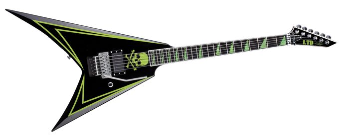 ESP LTD ALEXI 600 Greeny Alexi Laiho Signature Electric Guitar Black W/ Lime Green Pinstripe & Skull Graphic