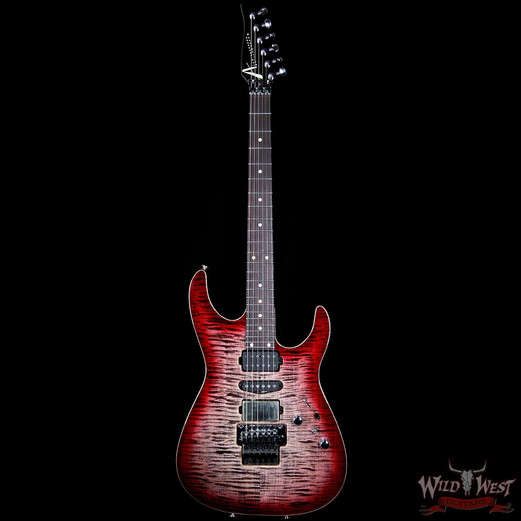Tom Anderson Angel HSH Floyd Flame Top Chocolate Maple Neck Rosewood Board - Natural Black to T-Red Burst with Binding