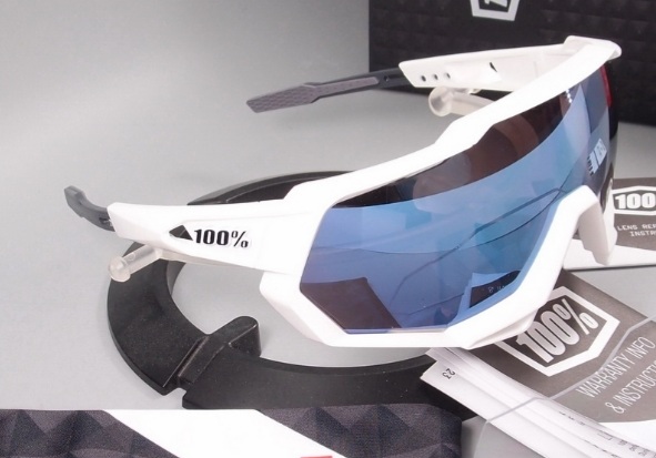 100% SPEEDTRAP Matte White w/ Hiper Blue Multilayer Mirror Lens & Clear 61023-000-75