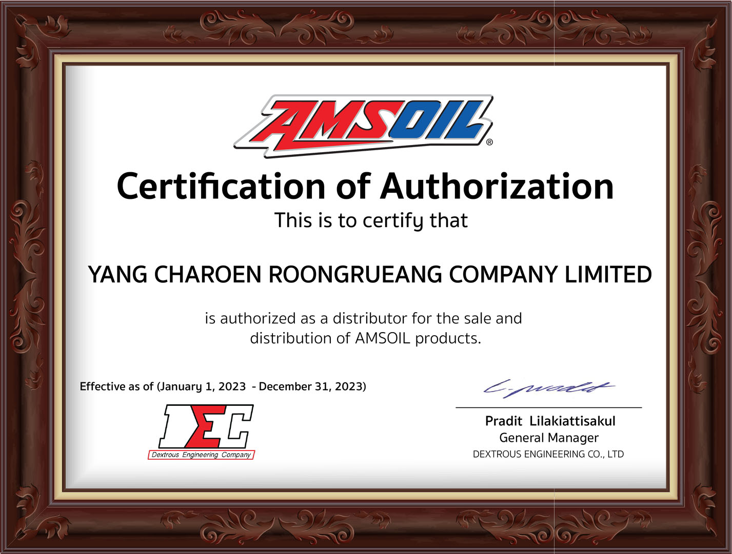 เพื่อย้ำเตือนถึงคุณภาพ และความรับผิดชอบอันสูงสุดต่อลูกค้าของเรา Amsoil service center นนทบุรี โดย บริษัท ยางเจริญรุ่งเรือง จำกัด มีความยินดีที่ได้ให้บริการลูกค้าทุกท่านด้วยผลิตภัณฑ์คุณภาพสูง Amsoil made in USA ในทุกครั้งที่ลูกค้าเข้ารับบริการ ใบประกาศนี้ออกเป็นทางการ และได้รับการรับรองจากผู้จำหน่ายผลิตถัณฑ์ AMSOIL USA อย่างถูกต้อง ลูกค้าทุกท่านสามารถมั่นใจได้ว่า น้ำมันทุกหยด ทุกขวดคือ ของแท้ นำเข้าจากประเทศอเมริกาทั้งสิ้น สอบถามข้อมูลเพิ่มเติม หรือนัดหมายเข้ารับบริการโทร. 08-6569-1915 บุ๊ก และทีมงาน ยินดีต้อนรับครับ #amsoil #แอมซอย #ใครๆก็ใช้แอมซอย #usa