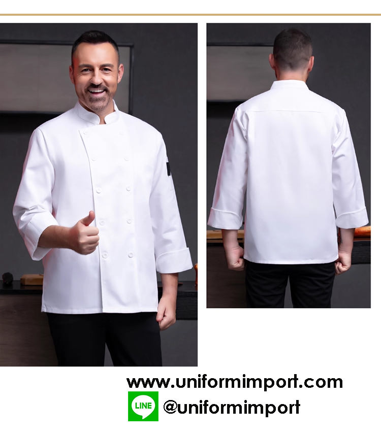 เสื้อเชฟแขนยาว +++คลิกภาพดูรายละเอียดด้านใน เสื้อพ่อครัว เสื้อเชฟชาย เสื้อเชฟหญิง เสื้อกุ๊ก เสื้อพนักงานครัว เสื้อแม่ครัว เสื้อเชฟโรงแรม