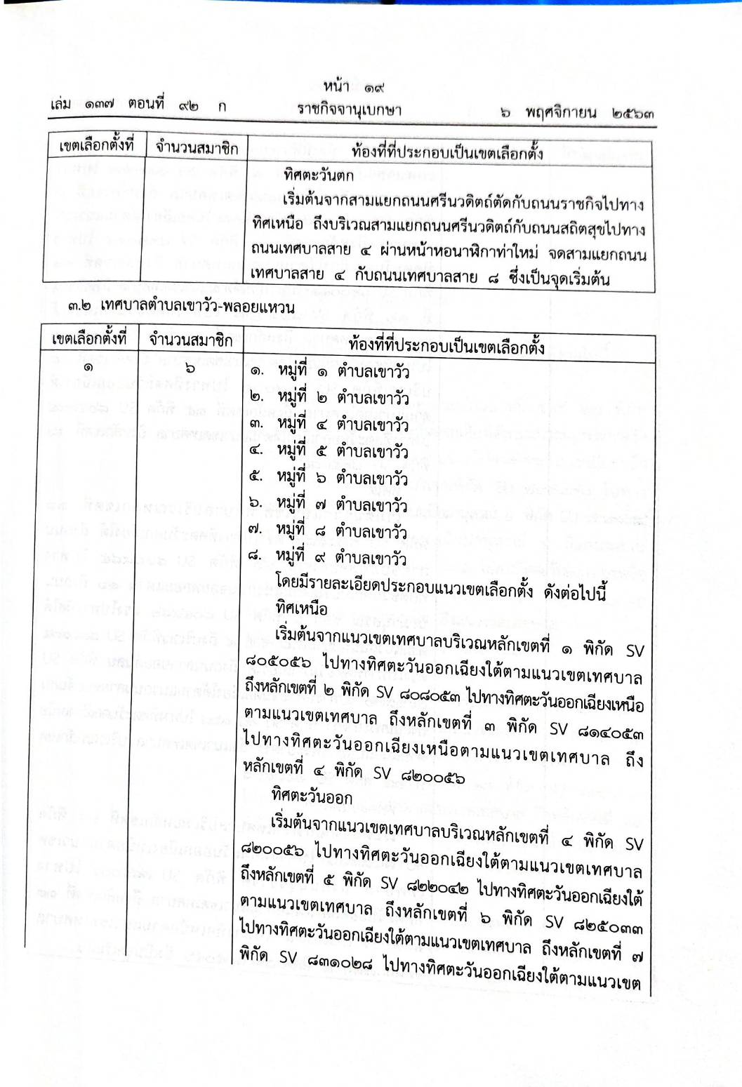 กฎหมายออกใหม่ ตอน 92/63 ประกาศคณะกรรมการการเลือกตั้ง เรื่อง การแบ่งเขตเลือกตั้งสมาชิกฯ คำแนะนำของประธานศาลฎีกา การปฏิบัติต่อผู้เสียหาย