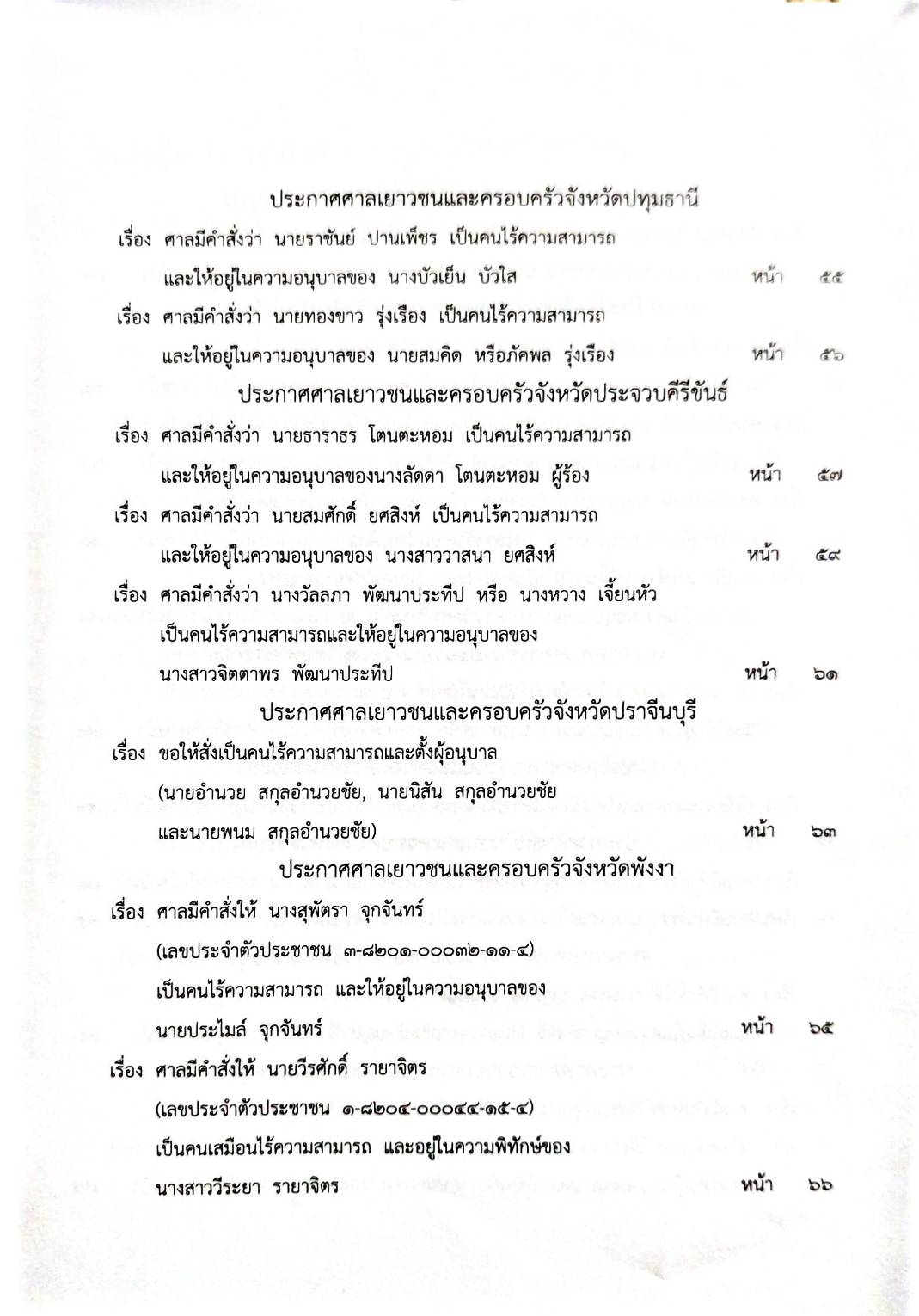 กฎหมายออกใหม่ 56/65 ประกาศกระทรวงการคลัง ฐานะการเงินฯ ประกาศขนส่งทางบก จ.ชัยภูมิ ฉ.57 ประกาศศาลเยาวชนและครอบครัวจังหวัด... สมาคม - มูลนิธิ