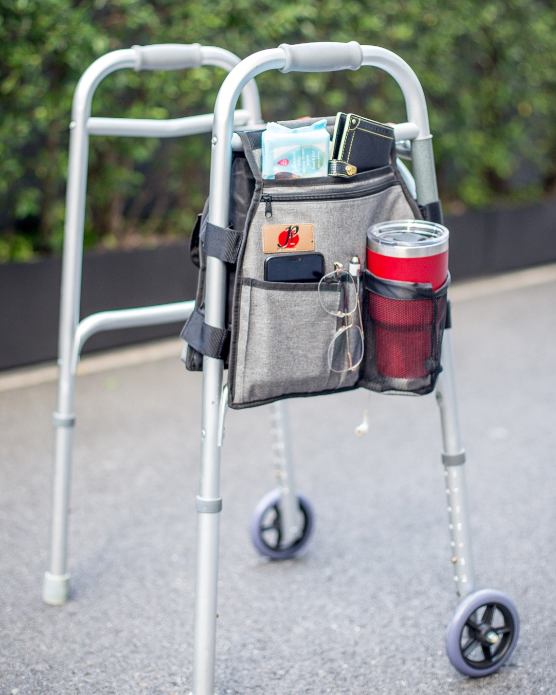 Side Walker Double-Sided Attachments Bags with Cup Holder for Folding Walker by P&F | Hanging Pouch for Walkers | Adult Folding Walker Accessories for Seniors or Elderly
