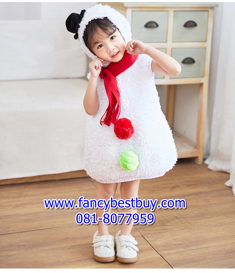 ชุดสโนว์แมน Snowgirl เป็น ชุดคริสมาสแบบกระโปรง เนื้อผ้าขนๆ นิ่มๆ มีขนาด 110, 120, 130, 140