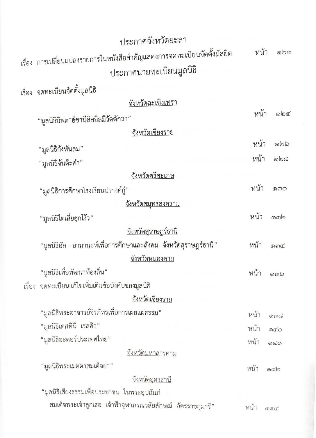 กฎหมายออกใหม่ ตอนที่ 78/63 ประกาศสภาผู้แทนราษฎร ประกาศวุฒิสภา ประกาศศาลเยาวชนและครอบครัวจังหวัด..