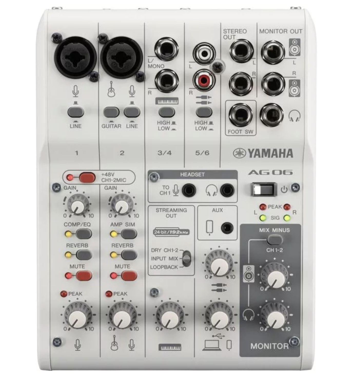 Yamaha AG06 Mk2 6-channel Mixer and USB Audio Interface - White
