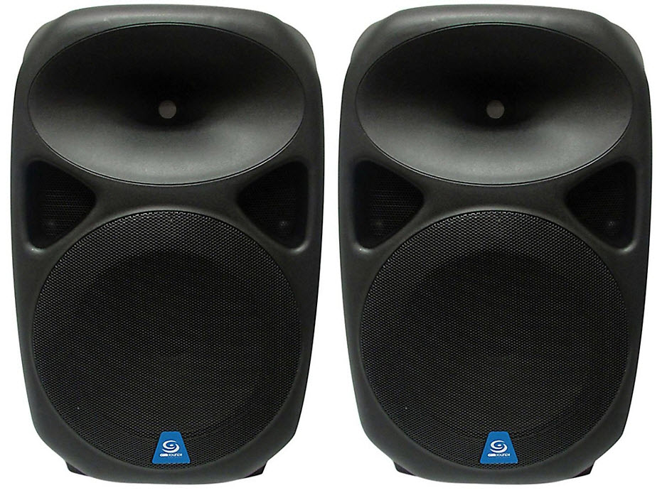 Gem Sound PXB150USB 15 Powered Speakers Pair with USB/SD Media Player/Wheel