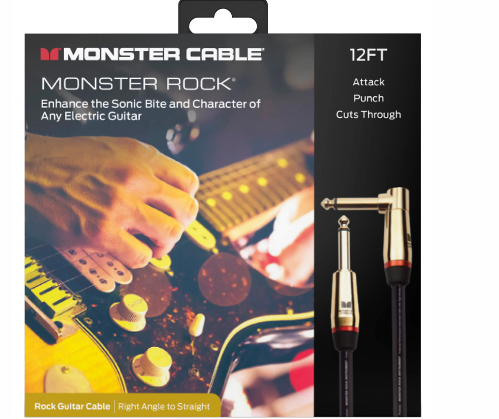 Monster Cable Prolink Rock Pro Audio Instrument Cable, Right Angle to Straight 12 ft. Black