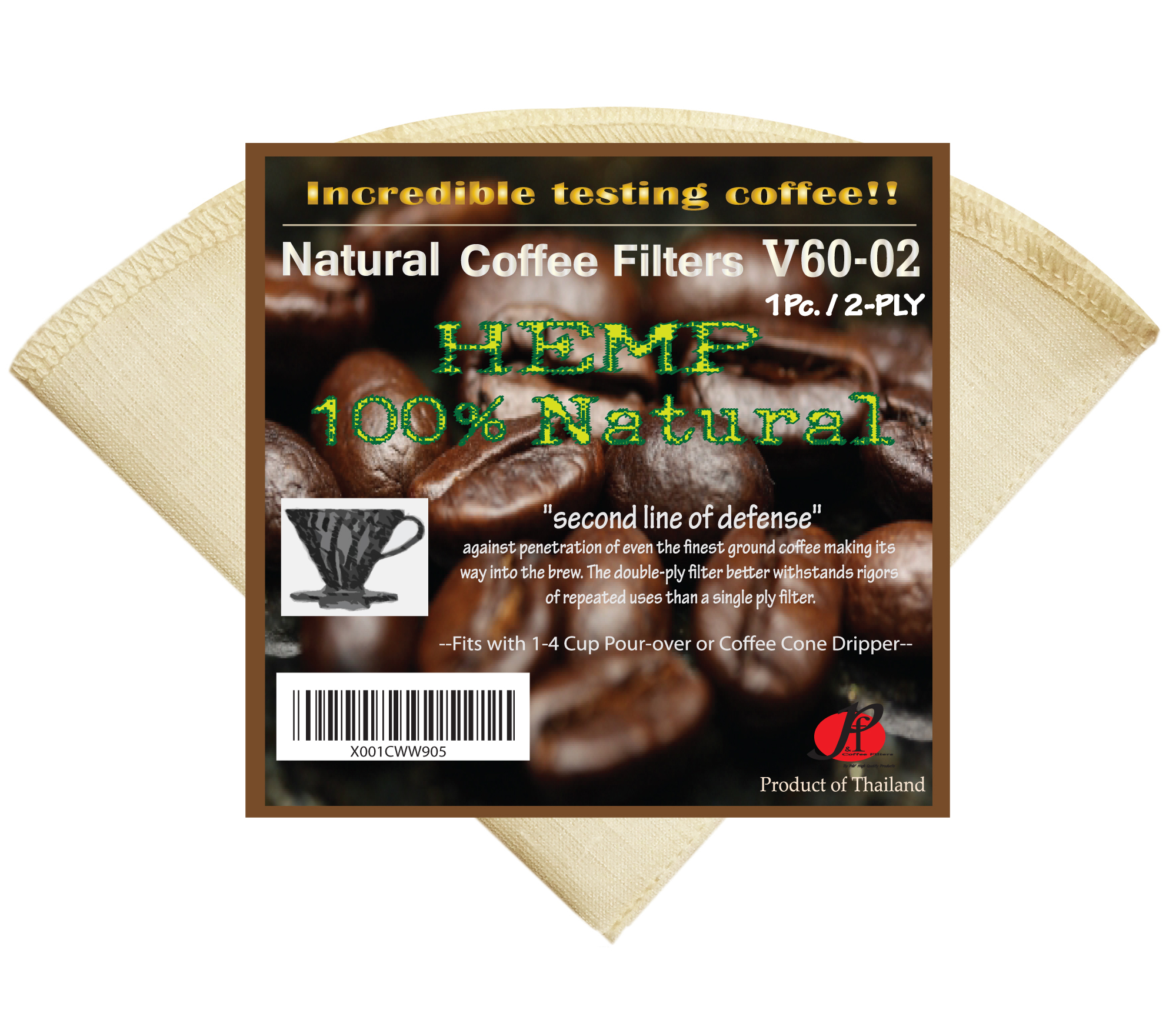 ที่กรองกาแฟดริป สำหรับ Hario V60 02 แบบผ้า 2 ชั้น, Tanors รุ่นโคนกรวยแหลม