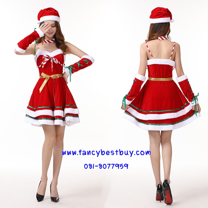 ชุดแซนตึ้ ชุดกระโปรงคริสมาส สีแดง Santy Costume ขนาดฟรีไซด์