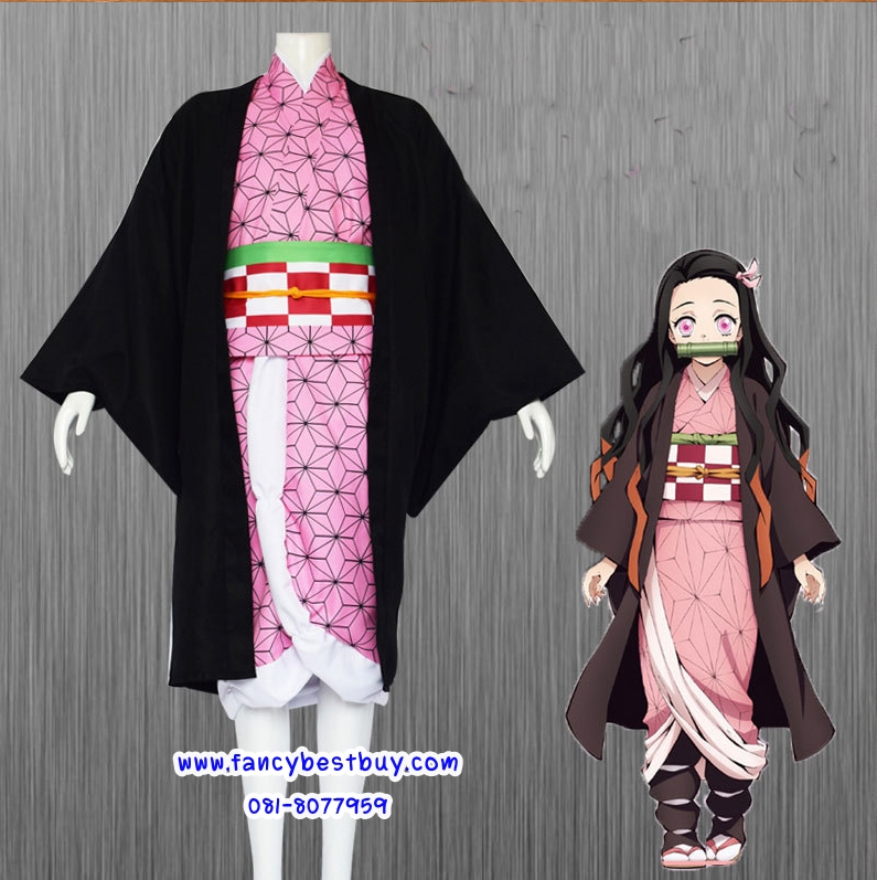 Nezuko Kamado ชุดคอสเพลย์ ชุดกิโมโน การ์ตูนอนิเมะ Demon Slayer มีขนาด 120, 130, 150, 160