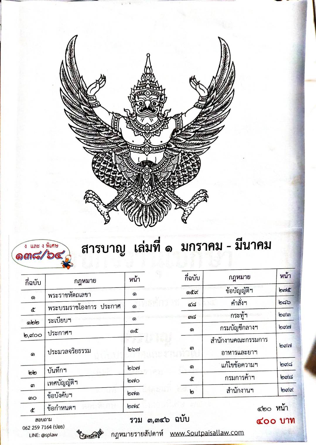 สารบัญ 138/64 เล่มที่ 1 มกราคม - มีนาคม