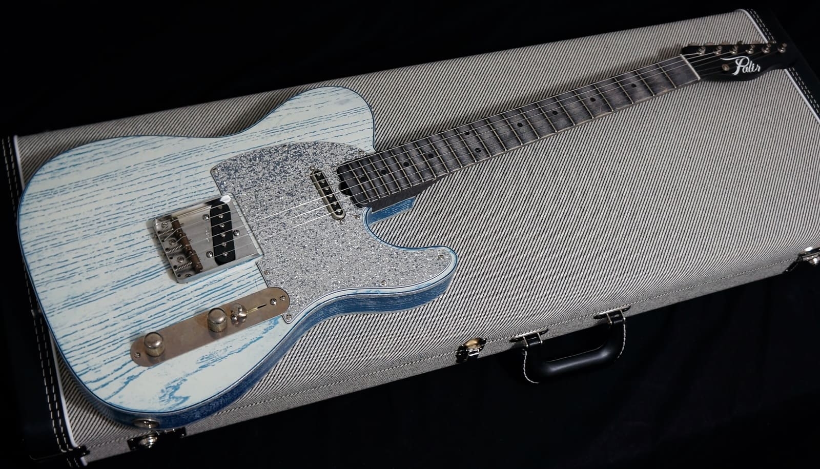 Palir Guitars Mojo Titan in Pelham Blue & White with Silver Sparkle Binding