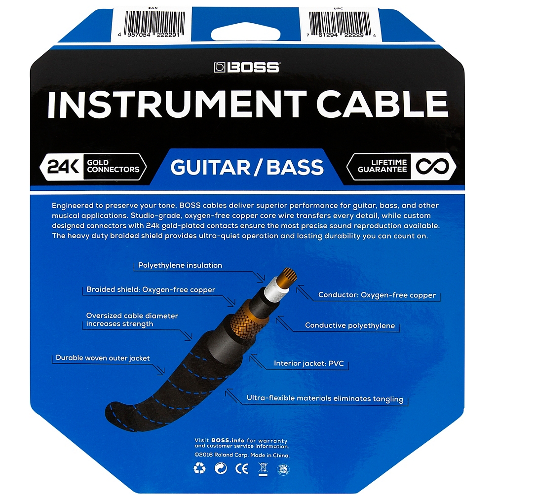 Boss BIC-25A Angled To Straight Instrument Cable 25ft. - 2-Pack