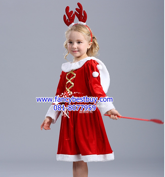 ชุดซานตี้ รวมเขากวางและไม้หัวใจ ชุดคริสมาสเด็กหญิง Christmas Costume สำหรับ เทศกาลวันคริสมาส เกรด บี (ส่วนมีขาวมีเปื้อนคราบสีแดง) ไม่รับคืนหรือเปลี่ยน